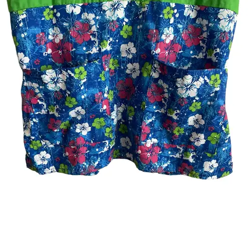 Tab NY Scrubs Women Top L Floral Medical Uniform Nurse Workwear Dental Casual Blue Size L