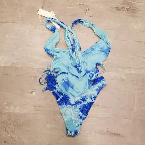 frankie's bikinis 💕💕 Molly One Piece Swimsuit Aqua Tie Dye Crushed Velvet S NWT