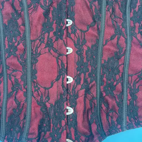 Gothic Coquette Black + Red High Detail Floral Lacey Corset Top Women's Size M Size M