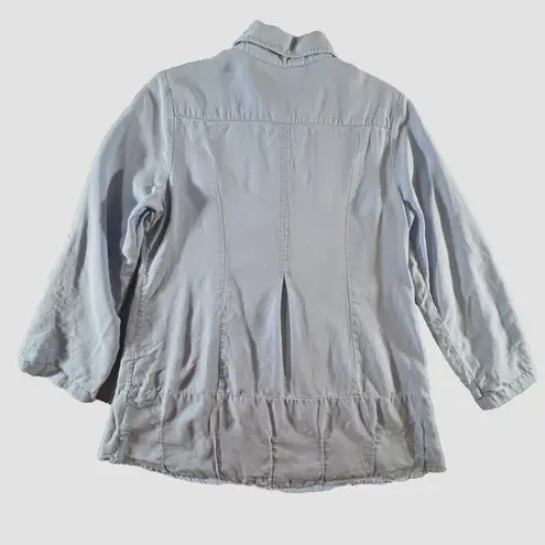 Soft Surroundings Tencel Chambray Tunic Top Blue Button Front Roll Tab Sleeve M