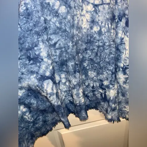 Ellen Tracy Blue Tie Dye Cardigan Pull Over Poncho Styled Fringe One Size