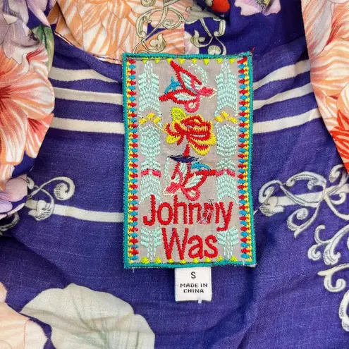 Johnny Was NWOT Blue Floral Pockets KIMONO Coat Sz S