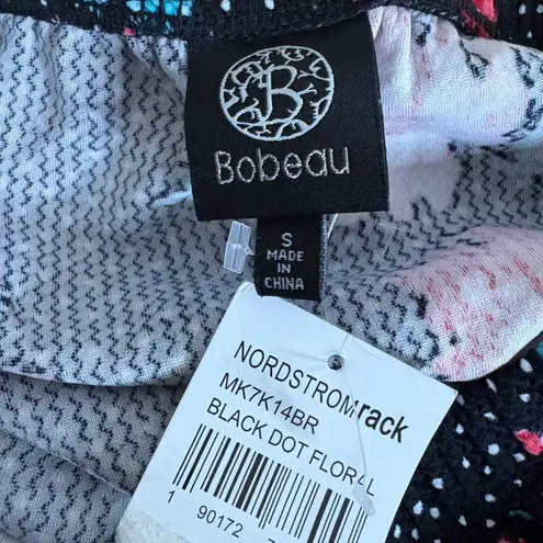 Bobeau Black Floral Polka Dot Ruffle Hem Midi Skirt Small