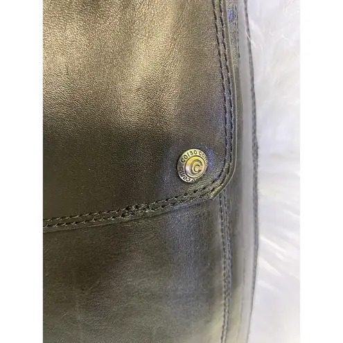 Corso Como Black Women’s Leather Boots Sz 8M Almond Toe Block Stack Heel Logo