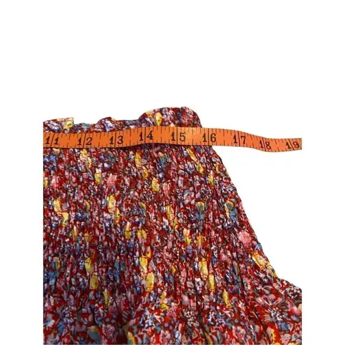 Versatile Floral Skirt Tube Top Everyday Boho Casual Summer Bohemian Red Size M