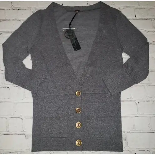 Poof Nwt  Apparel Women's Size Small Grey Fitted V-Neck Cardigan