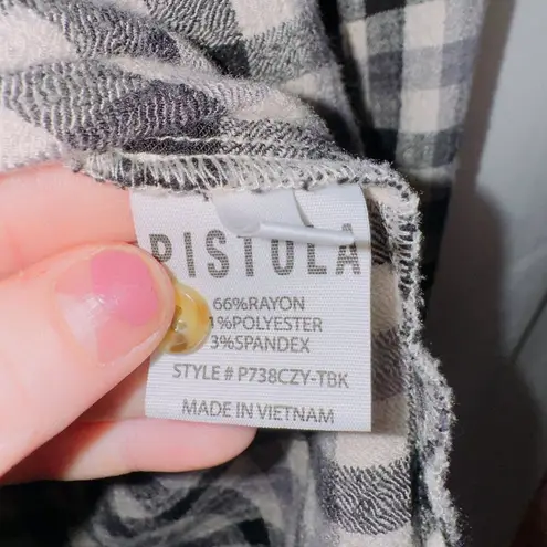 Pistola Black Cream Plaid Long Sleeve Collared Neck Popover Top size medium