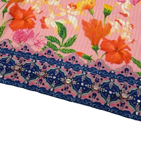 La Fuori Tropical Rhinestone Crystal Embellished Cotton Shorts Large Pink