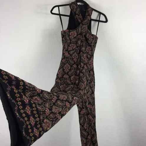 Kobi Halperin Tara Jumpsuit Size 2 Paisley Boho Silk Crisscross Halter Cropped