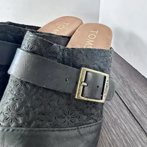 Toms Elisa Black Leather Wooden Clogs Women's size 6