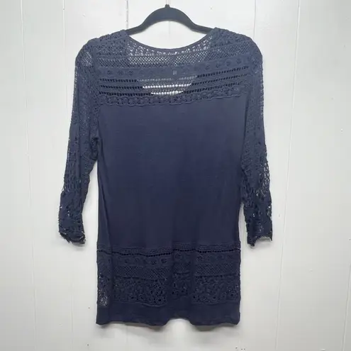Monoreno Linen Cotton Crochet 3/4 Sleeve Women's Top Size Small Long Length