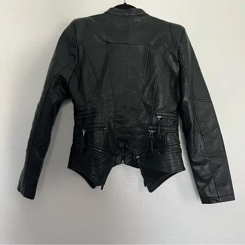 Vic Bee Faux Leather Fitted Moto Jacket in Black Medium