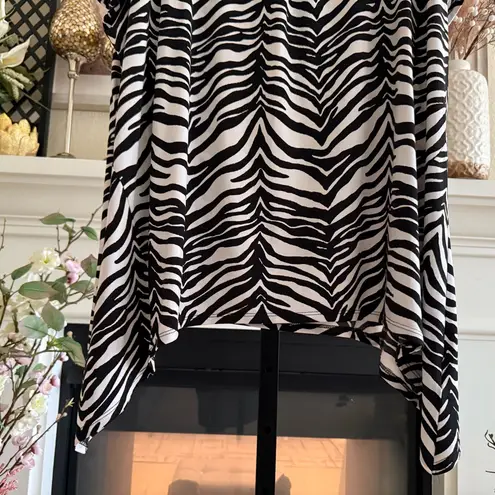 Jaclyn Smith Plus Size 3X Zebra Print Tunic Top Stretchy Black White Asymmetric Scoop Neck