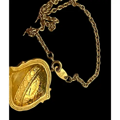 Vintage AVON 30” NOEL NECKLACE Red Enameled Gold + Faux Pearl Ornament Pendant