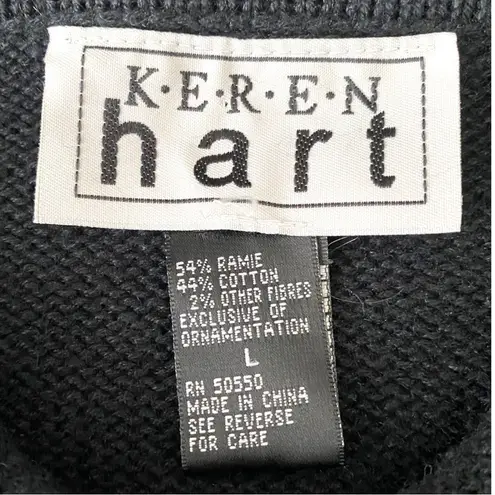 Keren Hart Vintage Embroidered Christmas Zip Up Black Cardigan, Size Large Black