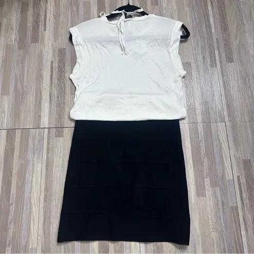 BCBGMAXAZRIA  Dress with Chic Black Pencil Skirt & White Top w/Necklace Small