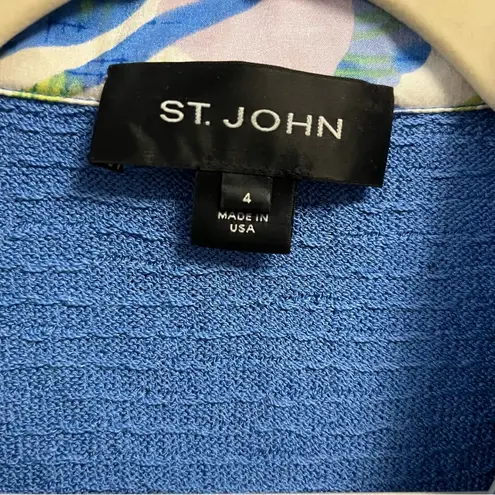 St. John Jacket Blue Blazer w/ Floral Lapels Single Button Sz 4 EUC
