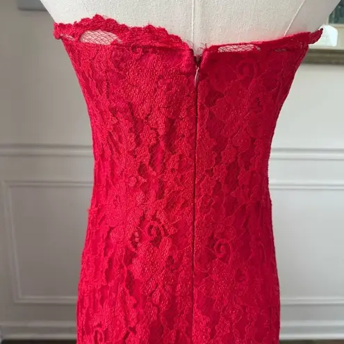 Vintage 90s Y2K Zum Zum Red Lace Strapless Mermaid Formal Gown XS S