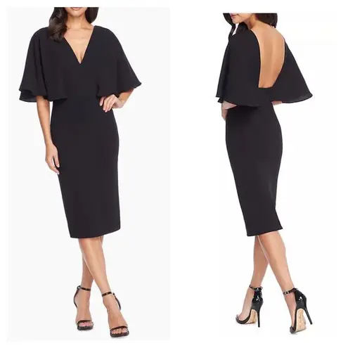 Dress the Population  Louisa Flutter-Sleeve Dress Medium Black Cocktail Modest