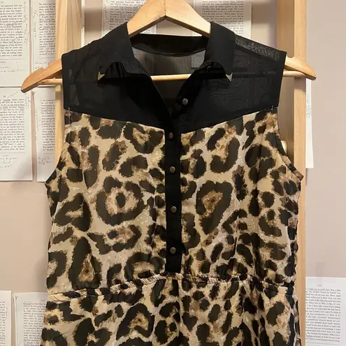 Buttons Leopard Print High Low Sleeveless Dress with