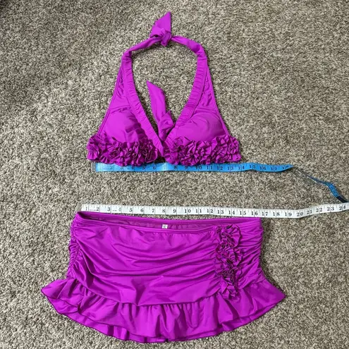 Kenneth Cole  New York Fuschia Purple Ruffle Bikini Set