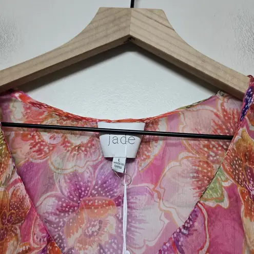 Johnny Was NWT Marcia Floral Pink Ruffle Silk Blouse Women Sz Large Missing Slip