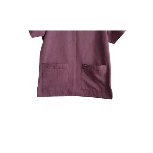 Landau Womens Scrub Top M Burgundy Check V