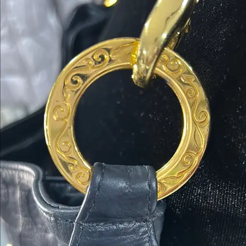 Andre Oliver Navy Blue Shoulder Bag with Snap Closure Gold