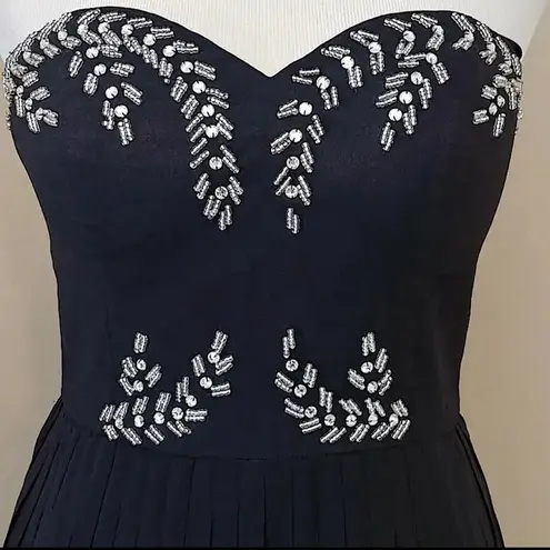 Chi Chi London Black Beaded Pleated Shirred Back Strapless Maxi Dress by Chi Chi from Modcloth