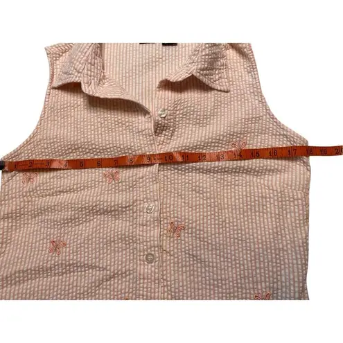 Vintage NorthCrest Butterfly Striped Collared Tank Top Button Up Size Small Pink