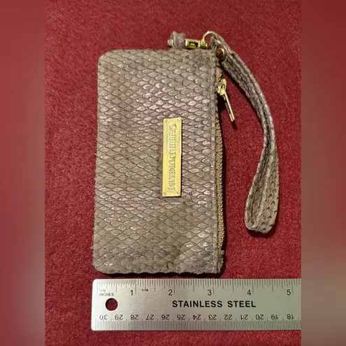 Carrie Dunham Leather Python Metallic Taupe Wristlet Zipper Closure