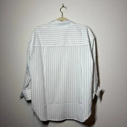 Modern Works Top Women M White Black Stripe Button Up Minimal Career Modest Prep Size M