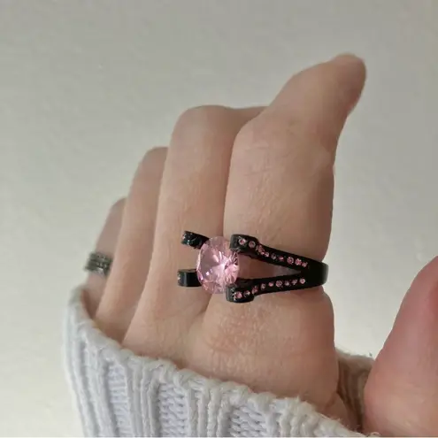 Pink & Black Glam Ring Vintage “Nevaeh” Sparkly Girly Feminine Statement Jewelry
