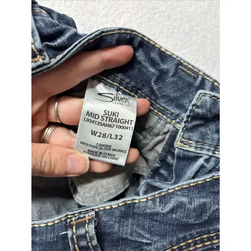 Silver Jeans Women’s Size 28x32 Suki Mid Straight Blue Contrast Stitch