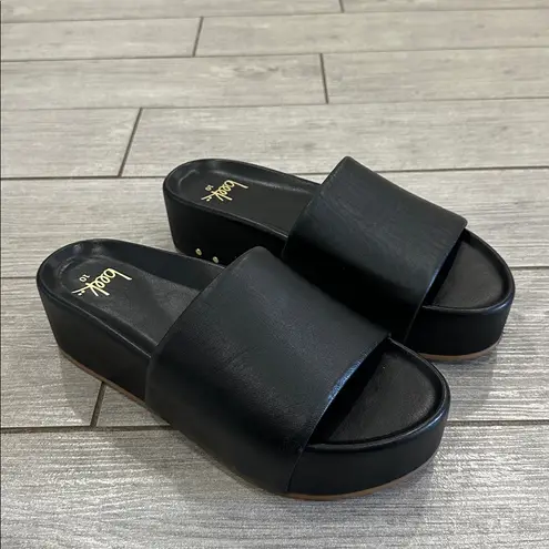 BEEK ALBATROSS REAL LEATHER PLATFORM FLATFORM SLIDES Black Size 10