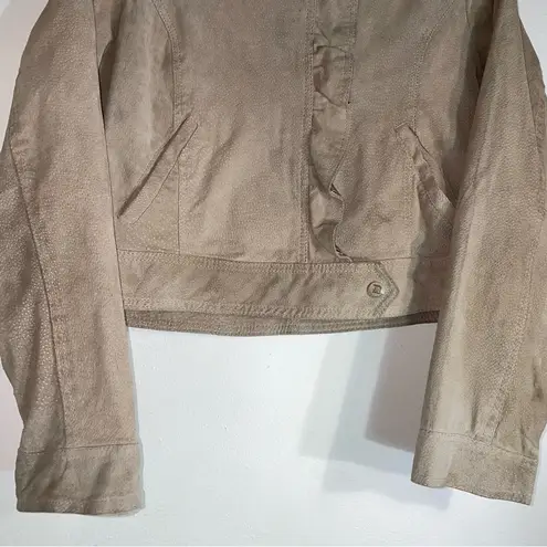 Dollhouse L Suede Leather Jacket Tan Ruffle Coat