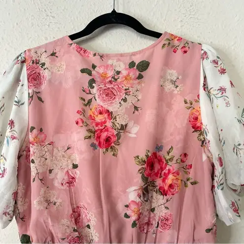 Hemant & Nandita Rose Garden Floral Boho Blouse Size Medium Peasant Pink