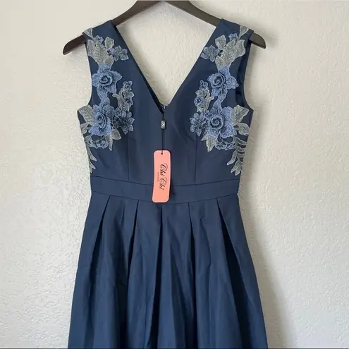 Chi Chi London Nwt Appliqué Fit Flare Party Dress Navy 4