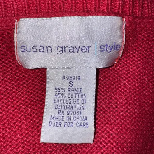 Susan Graver Y2k V-Neck Cardigan Nautical Theme Sailing Boat Wheel Embroidered