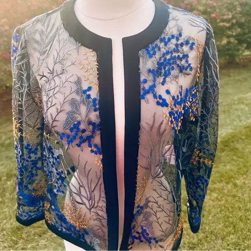 Nipon Boutique Elegant Sheer Embroidered Tulle Jacket Top Black Size 8
