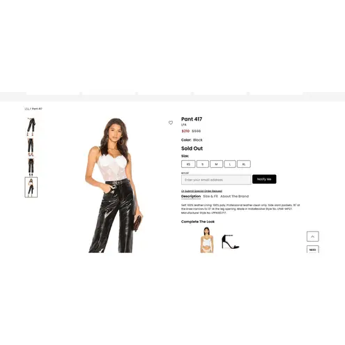 LPA 417 Pants Leather Black High Rise Size Small 600$ MSRP Dark Date Night Out