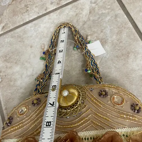 CEM NWT Beaded Evening Bag Purse Taupe Gold Floral Embellished Clutch UNIQUE Tan