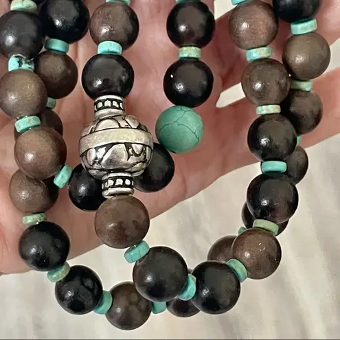 Coldwater Creek triple strand wood bead and turquoise necklace