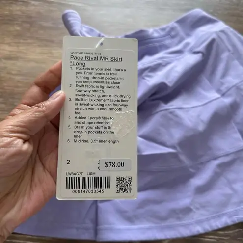 Lululemon  Pace Rival Skirt Mid-Rise Long Lilac Smoke Size 2 NWT