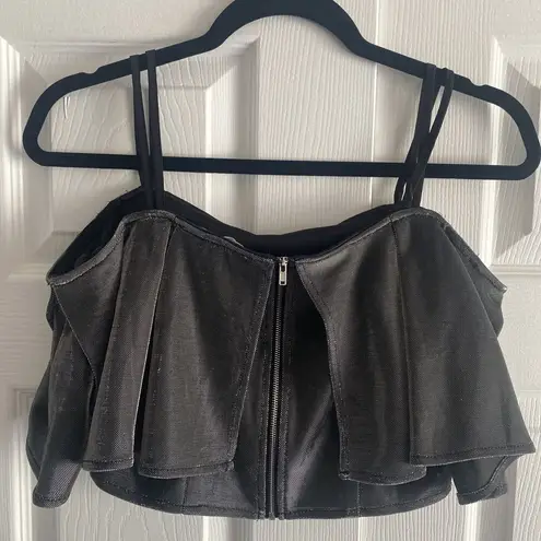 After Market Women's Mettalic Silver Cropped Ruffle Going Out Small Top