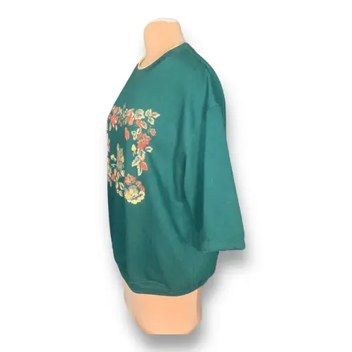 Vintage Basic Editions Sweatshirt Green Fall Leaves Squirrel Drop Shoulder OOAK Size M - Image 3