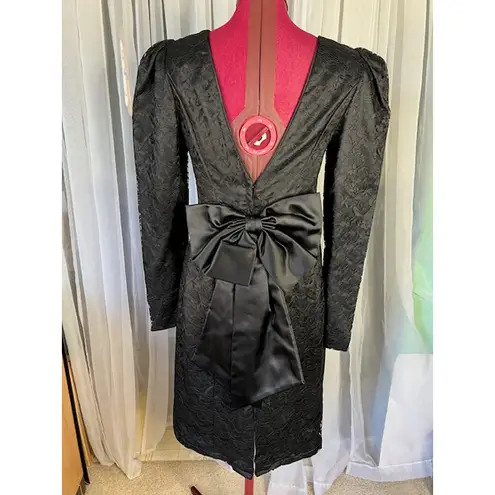 Formal dress lace puff sleeves big bow vintage 1980s black