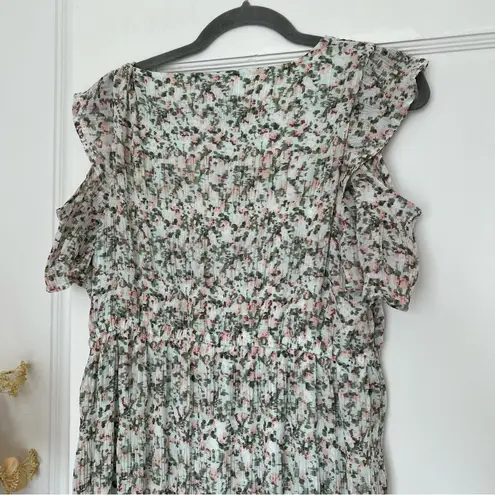 Bobeau Light Aqua Pink Cold Shoulder Flounce Sleeve Maxi Dress Size XSmall NWT