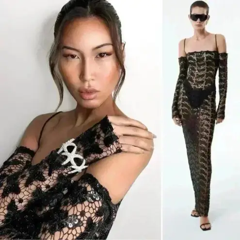 NEW ARRIVALS Ilkyaz Özel Moss Jumpsuit El Hedonismo Black Lace Size 36 (US 2