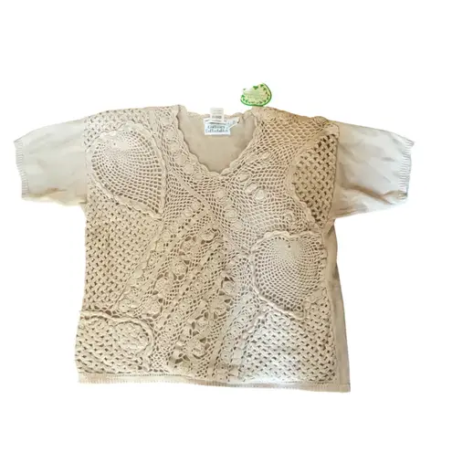 Colleen’s Hand Knit Crochet Sweater Beige Women’s M Vintage 80s Made in Korea Size M